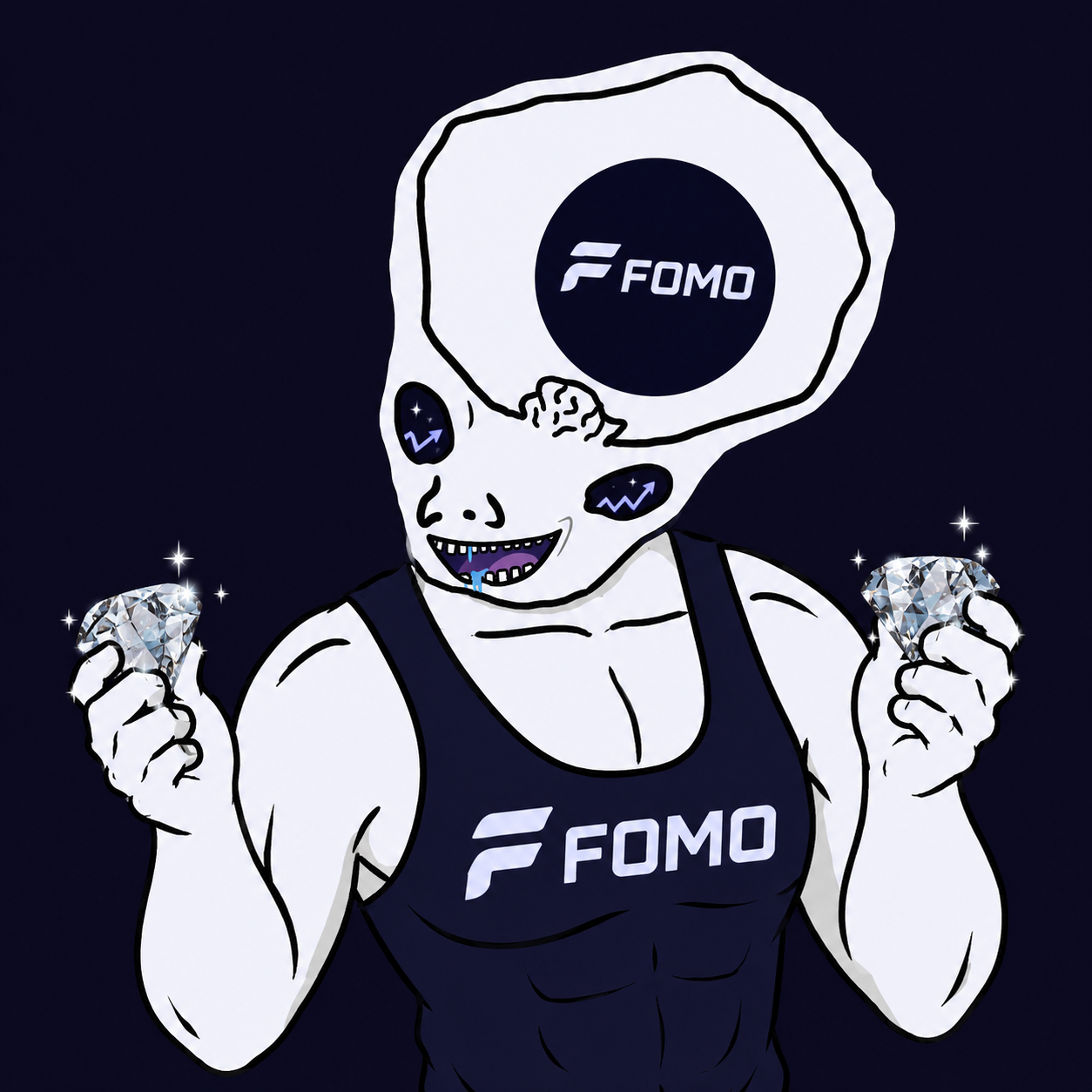 FOMO Holder mascot holding two diamonds